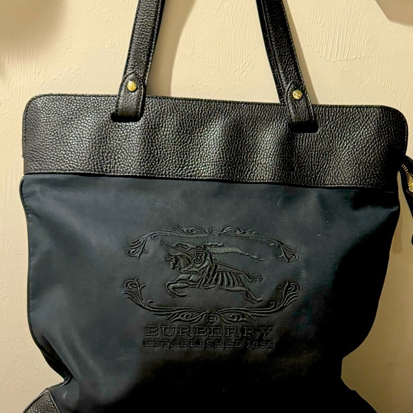 Burberry canvas and leather roll up Tote. - Picture 1 of 12